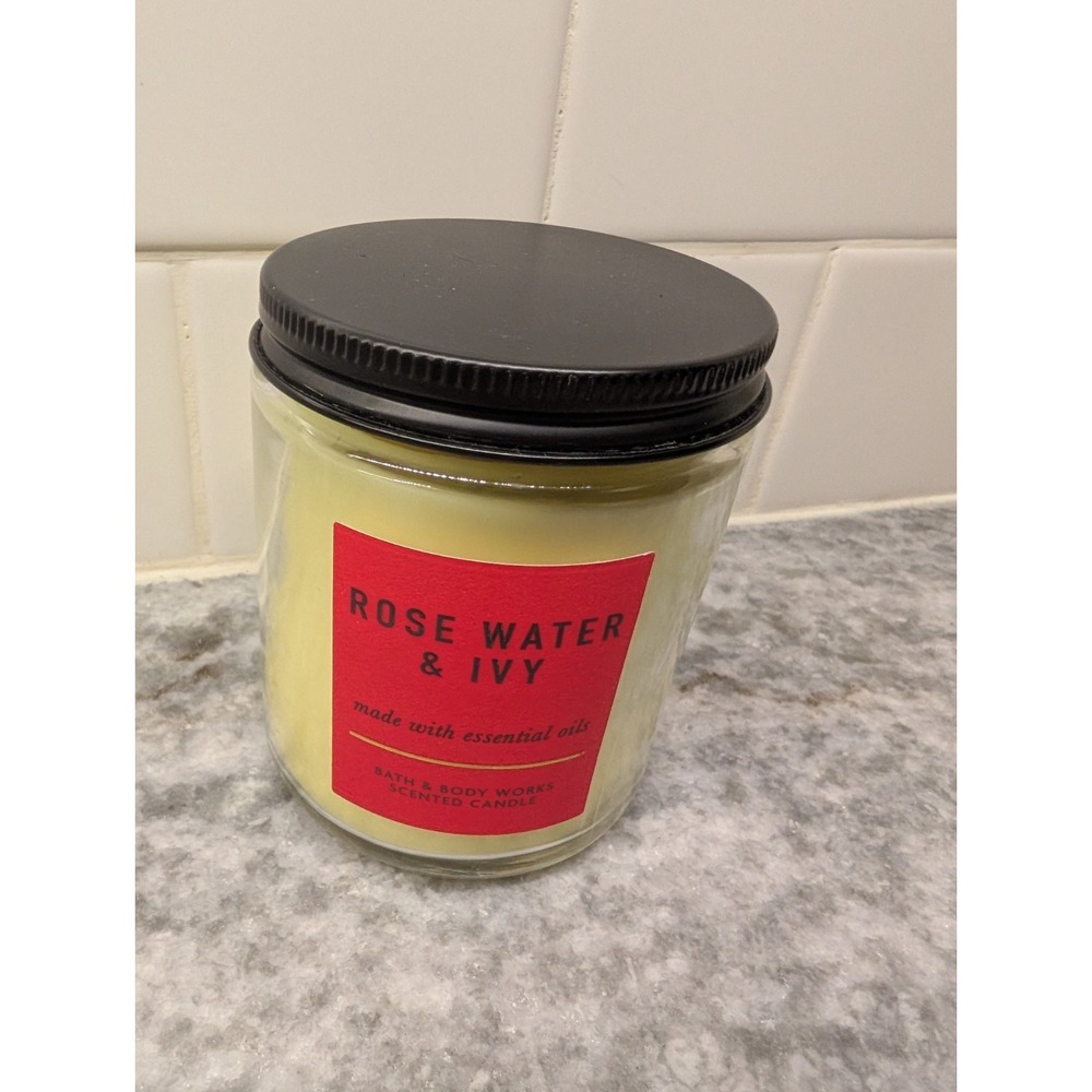 White Barn Rose Water & Ivy Scented Candle‎ Made With Essential Oils ~ 7 oz ~